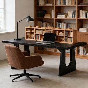 English Elm Industrial Executive Wood Desk with Rustic Brown Veneer for Home Office Workspaces T3971P453620