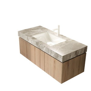 English Elm 48" Muri Oak Woodgrain Plywood Bathroom Vanity Cabinet with Soft Close Doors W2615P279390