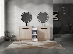 English Elm 72 Inch Freestanding Bathroom Vanity With Ceramic Sink, Soft-Close Doors & Ample Storage Solutions W999S00318