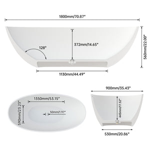 English Elm 71" Freestanding Stone Resin Soaking Tub Matte Spa Bath with Insulated Deep Basin T3785P353956