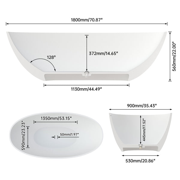 English Elm 71" Freestanding Stone Resin Soaking Tub Matte Spa Bath with Insulated Deep Basin T3785P353956