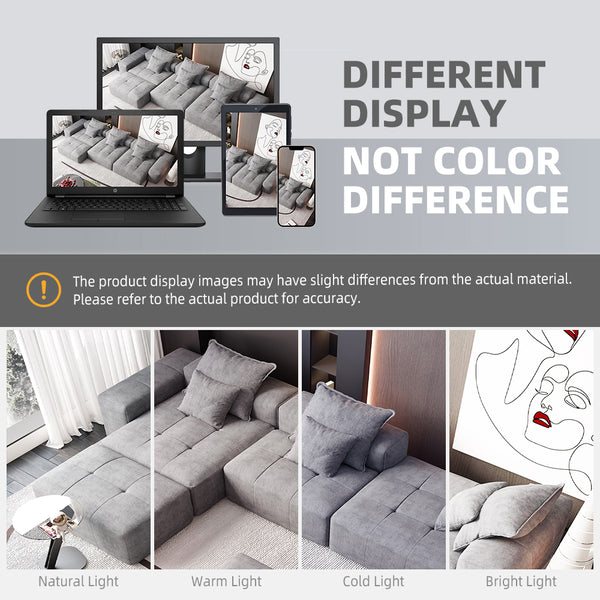 English Elm Modern Oversized Modular Sectional Sofa - Cozy Chenille, 6 Pillows, No Assembly, Flexible Layouts, Grey W1885S00076