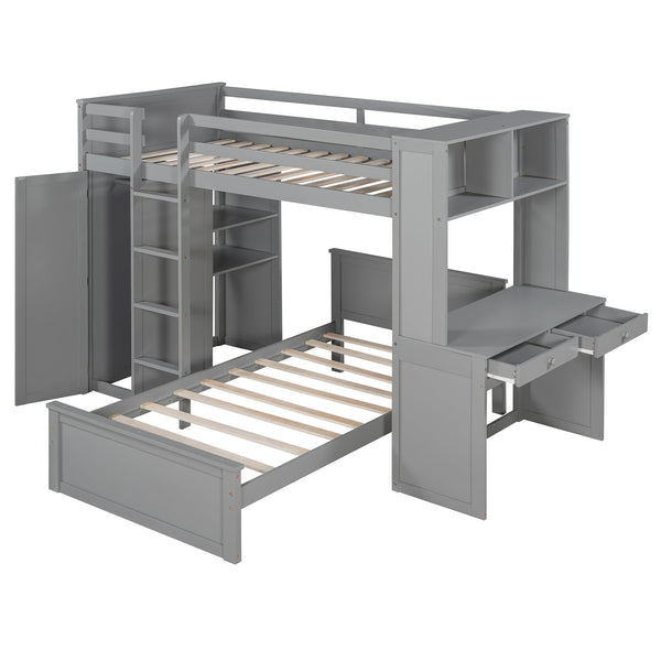 English Elm Twin Loft Bed System with Wardrobe Desk and Shelving for Kids Shared Bedroom Gray LT000820AAE-1