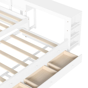 English Elm Twin Daybed Pine Frame with Trundle Desk Hutch Shelves and Storage for Kids Rooms White W1580S00461