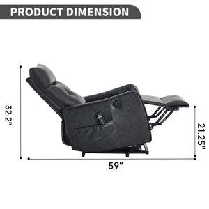 English Elm Deep Grey Pu Leather Power Lift Recliner with Massage Heat and Usb Charging Port W1803P364105
