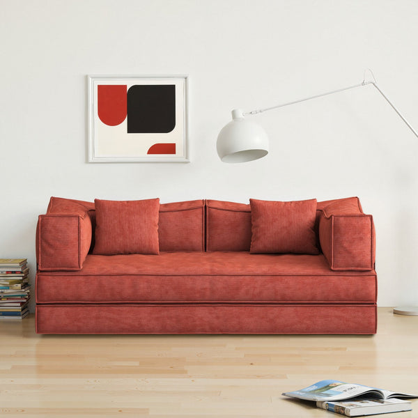 English Elm 78.8Inch Modular Sofa Bed - Versatile Orange Corduroy Sofa For Small Spaces, Lounge & Sleep Comfortably W3147P278135