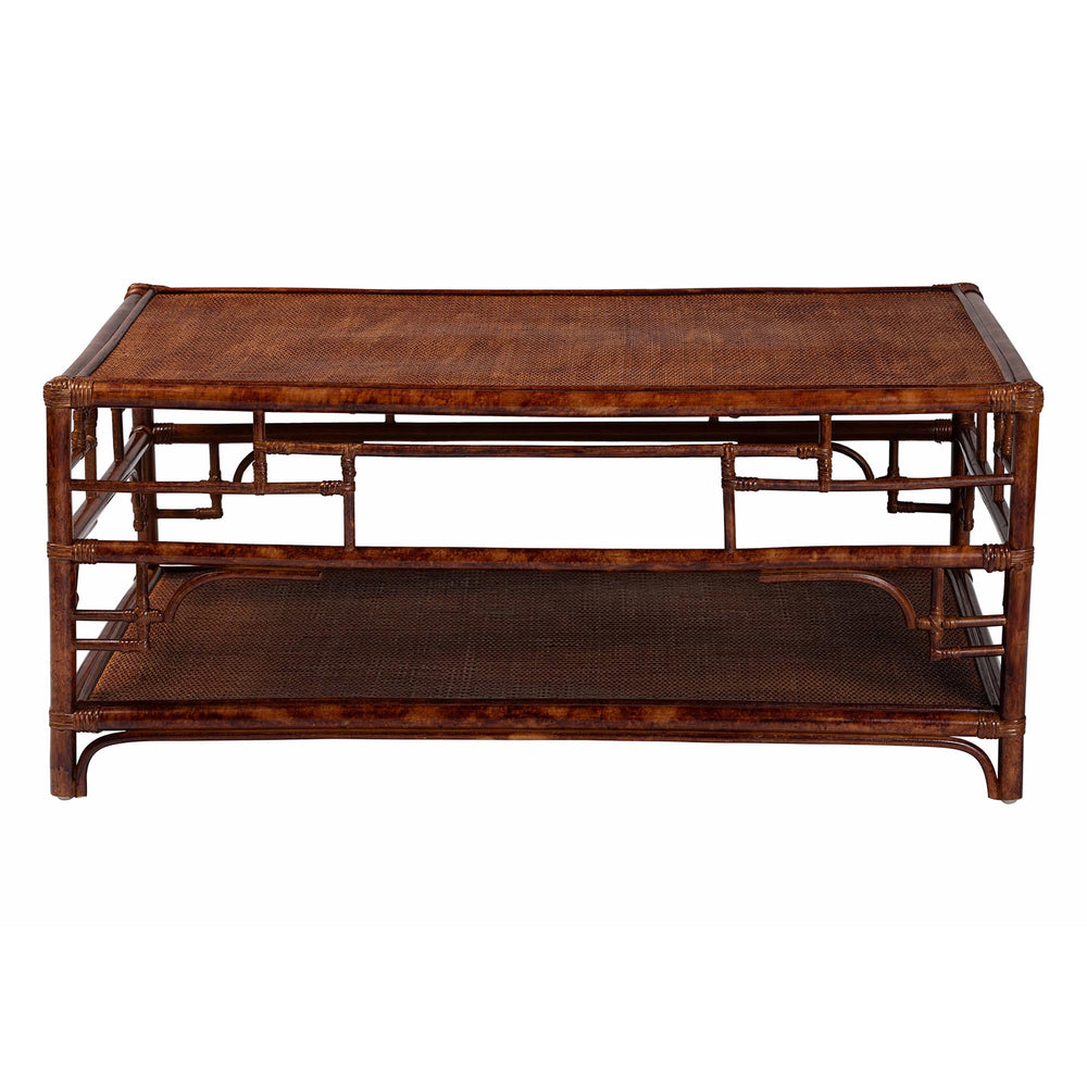English Elm Tortoise Faux Finish Rattan Coffee Table with Open Shelf for Coastal Living Rooms B2750P467843