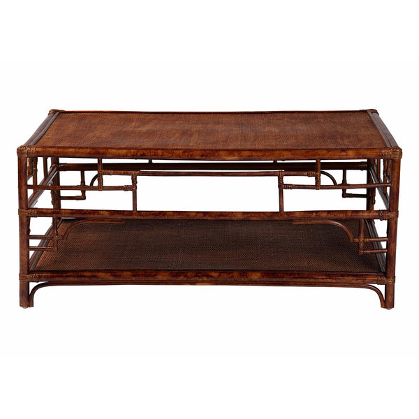 English Elm Tortoise Faux Finish Rattan Coffee Table with Open Shelf for Coastal Living Rooms B2750P467843