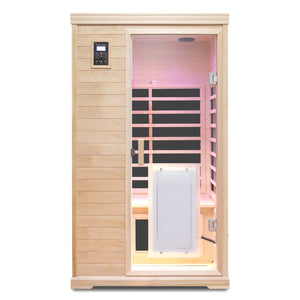 English Elm Hemlock Wood Two Person Far Infrared Indoor Sauna with Bluetooth and Led Lighting W632S00003
