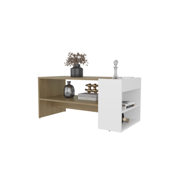 English Elm Smart Minimalist Coffee Table with Open Shelf and Side Compartment for Living Rooms B128P473974
