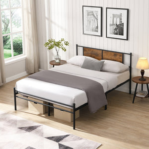 English Elm California King Bed Frame Grid Wood Panel Headboard Matte Black Steel Base Modern W311P284655