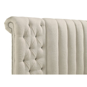 English Elm Santiago Boucle Queen Bed with Curved Frame Tufted Storage Base and Usb Charging B062S01673