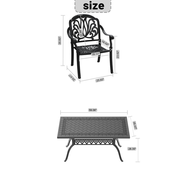 English Elm 5-piece Cast Aluminum Outdoor Dining Set Old World Ornate Patio Furniture Brown Cushions W1710S00572