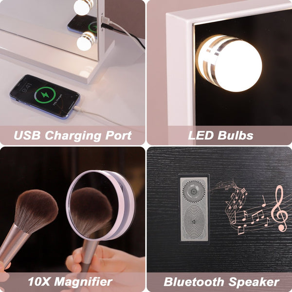 English Elm Vanity Mirror With Bluetooth Speaker & Usb Charge Port, 31.5''X22.8'' Large Led Makeup Mirror W3660P373022-GIGA