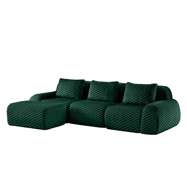 English Elm 114" Modular L-shaped Sectional Flannelette Sofa with Ottoman for Spacious Living Rooms Green W714S01526