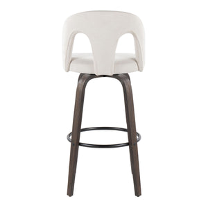 English Elm Fixed-height Swivel Barstools Walnut Bentwood Frame White Upholstered Seat Set of 2 B202S01875