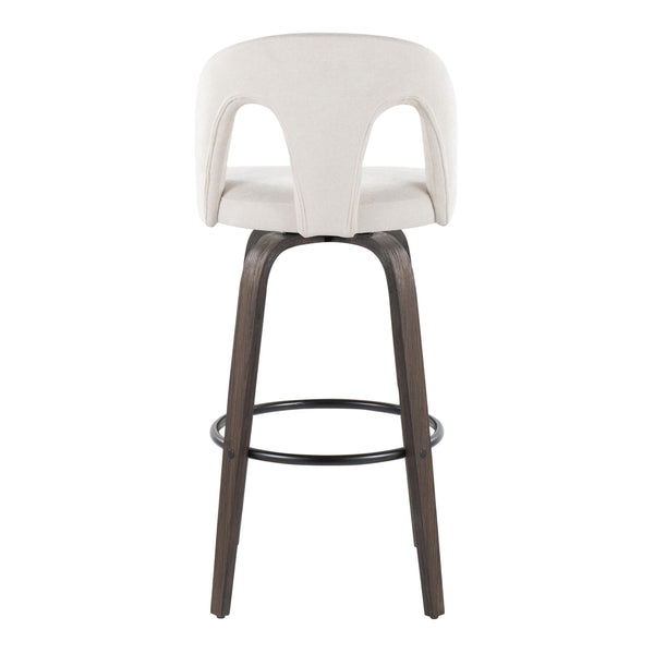 English Elm Fixed-height Swivel Barstools Walnut Bentwood Frame White Upholstered Seat Set of 2 B202S01875