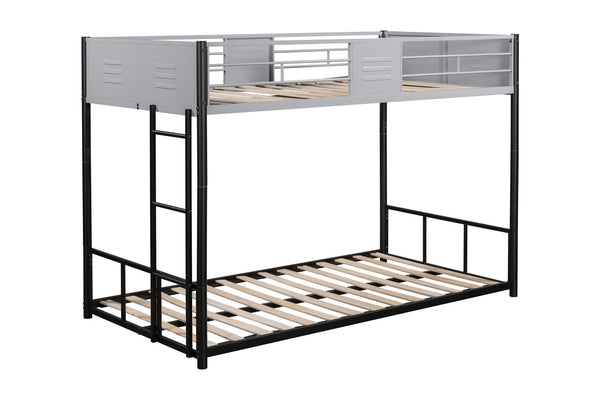 English Elm Metal Twin Over Twin Bunk Bed – Heavy-Duty Steel Frame, Noise-Reducing, Convertible With Guardrail W427P154977