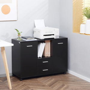 English Elm Vinsetto Mobile Office Filing Cabinet with 2 Drawers, 2 Shelves, Locking Casters & Smooth Top — Durable P2 Particleboard Organizer W2225P229553