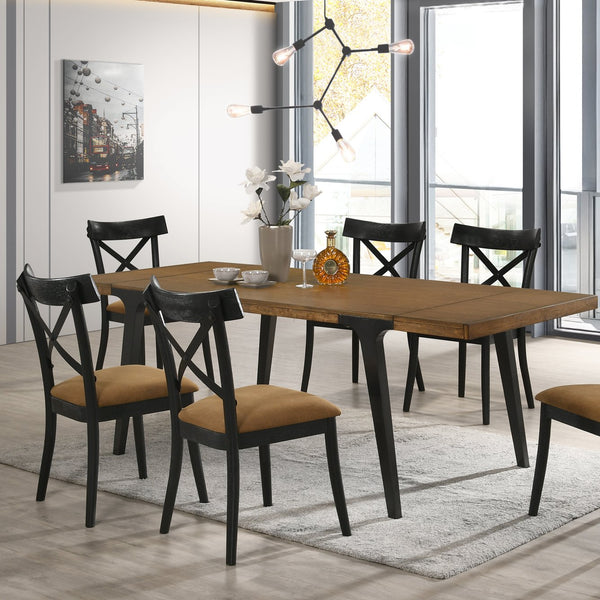English Elm Brown Padded Side Chair Set of 2 with Beige Fabric Upholstery and Sleek Black Legs for Dining Comfort and Style Black Brown B062P209260