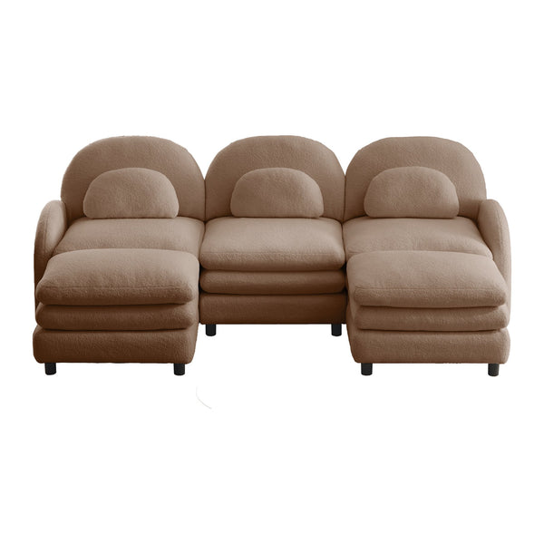 English Elm Teddy Fleece Modular Cloud Sofa Plush Three Seat Sectional with Movable Ottomans Camel W5656S00106