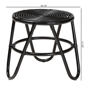 English Elm Modern Handcrafted Rattan Round End Table Bohemian Woven Accent for Living Room B2750P420427