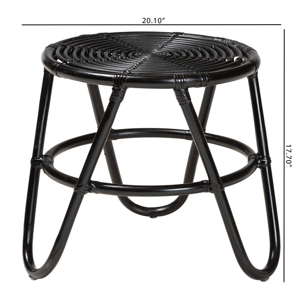 English Elm Modern Handcrafted Rattan Round End Table Bohemian Woven Accent for Living Room B2750P420427