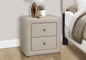 English Elm Nightstand, Upholstered Beige Linen-Look Storage Table With Drawers For Bedroom & Living Room Use B2710P219504