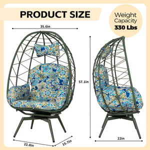 English Elm Oversized Swivel Rattan Egg Chair with Plush Cushions for Patio or Living Room T5880P501012