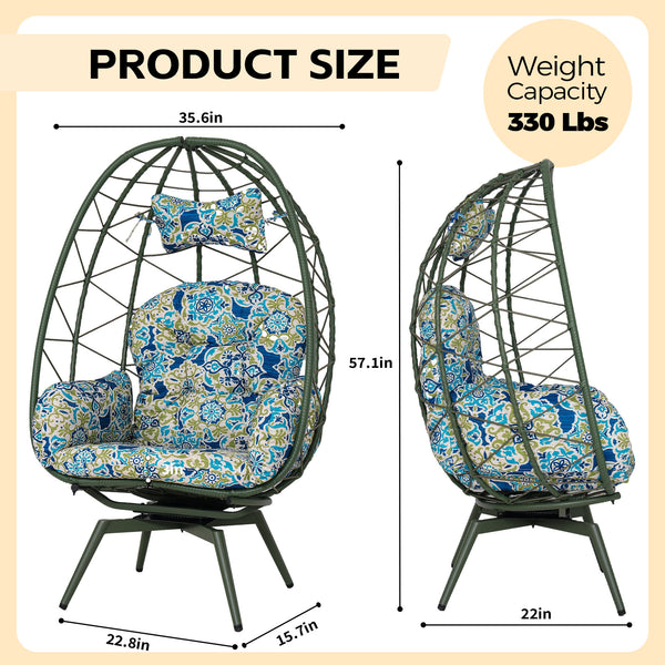 English Elm Oversized Swivel Rattan Egg Chair with Plush Cushions for Patio or Living Room T5880P501012