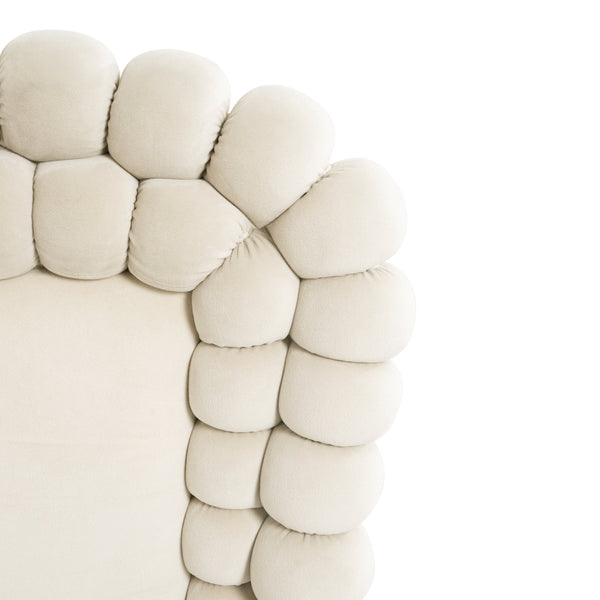 English Elm Dining Velvet Swivel Chairs Set of 2 with Hairball Backrest, Gold Metal Legs, Plush Foam Seat, Adjustable Feet Beige W757P281151