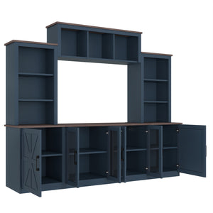 English Elm Wall Unit Entertainment Center with Built in Charging Mdf Media Console Open Shelving Blue W1580S00437