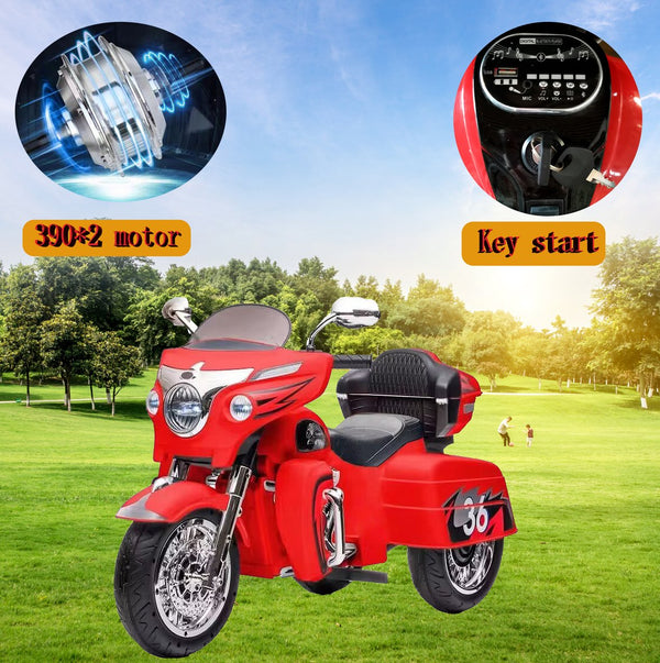 English Elm 12v Kids Electric Ride on Motorcycle with Led Lights Bluetooth Music and Storage Trunk Red W1760P237297