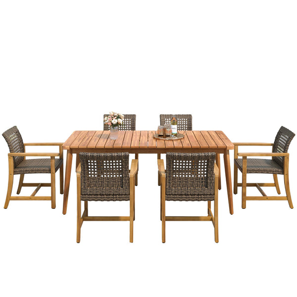 English Elm Christopher Knight Home® - 7-Piece Acacia Wood Outdoor Dining Set with 72" Slatted Table & 6 Cushioned Chairs, Durable Patio Entertaining Ready Mocha,Teak N779P266069N_60400.00MCA-3