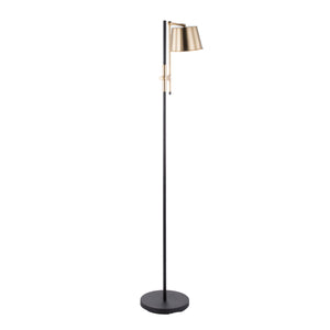 English Elm Metric Industrial Steel Floor Lamp with Antique Brass Shade for Living Room Corners B202P224160