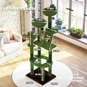 English Elm 72in Cactus Cat Tower Sisal Posts Plush Perches Capsule Pod Multi-level Climb Green W1578P447627