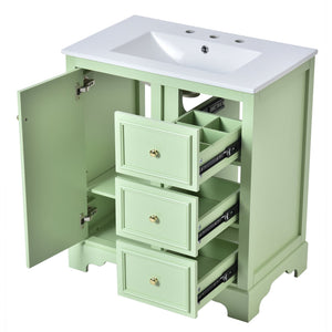 English Elm 30-Inch elegant bathroom vanity with ceramic basin, soft-close drawers, adjustable shelves, durable finish Green N729P176237L