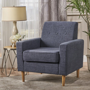 English Elm Christopher Knight Home® - CLUB Modern Fabric Club Chair with Plush Polyester Upholstery and Rubber Wood Legs for Living Room Comfort Dark Blue 31.5 L x 28.5 W x 18.75 H 61237.00DBL
