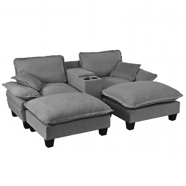 English Elm Modular Cloud Sofa Chenille L-shape with Storage Cup Holders and Usb for Living Room Grey W3163S00114