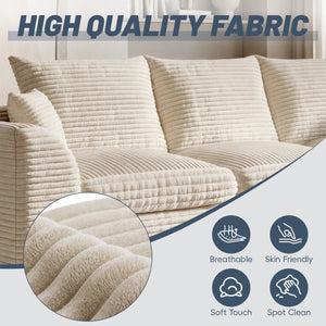 English Elm Modular Cloud Sectional Corduroy Sofa with Reversible Chaise and Memory Foam Comfort Beige White W5638S00005