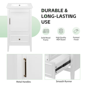 English Elm 20" Bathroom Vanity with Sink and Ceramic Top, Modern Freestanding Cabinet with Drawer & Shelf Storage, Adjustable Feet for Stability and 200lb Capacity White N725P192821K