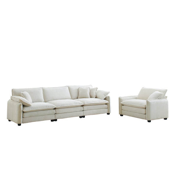 English Elm Mid-Century Modern Sofa Set - 3-Seater & Single Seat With Plush Pillows, Ergonomic Comfort & Style W714S00689