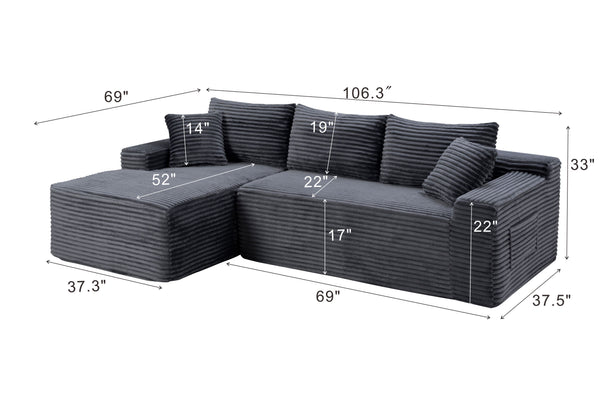 English Elm 106.3" Jumbo Corduroy L-shape Sectional Deep Seat Sofa No Assembly Living Room W5515S00036