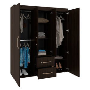 English Elm Bethel Slim Profile Wardrobe Armoire with Hanging Rods Open Shelves and Drawer B128S00245