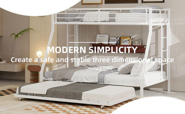 English Elm High Stability Square Tube Bunk Bed With Trundle & Ladder - Modern Design For Home & Dorms! W1935P360891