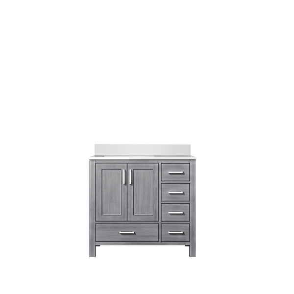 English Elm Distressed Grey Bath Vanity With White Quartz Top - Modern Farmhouse Style, Soft-Close Drawers & Storage B2731P258846