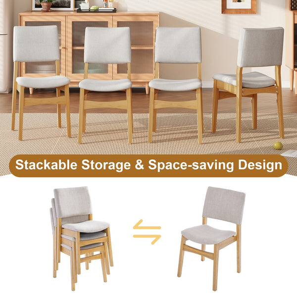 English Elm Upholstered Stackable Dining Chairs Linen Fabric Rubberwood Frame Rustic Set of 2 Natural N752P327192N