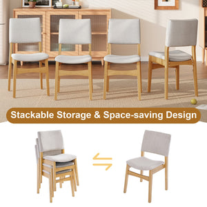 English Elm Upholstered Stackable Dining Chairs Linen Fabric Rubberwood Frame Rustic Set of 2 Natural N752P327193N