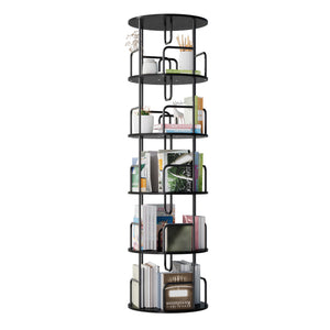 English Elm Rotating 5 Tier Spinning Bookcase Tower Slim 360 Degree Turntable Metal Frame Organizer Black W3166P367342