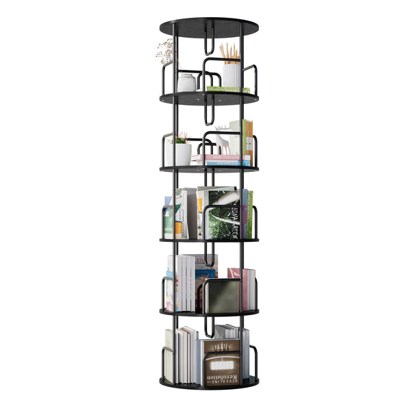 English Elm Rotating 5 Tier Spinning Bookcase Tower Slim 360 Degree Turntable Metal Frame Organizer Black W3166P367342